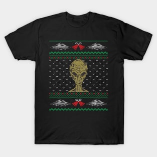 Spaceship Alien Ugly Christmas T-Shirt